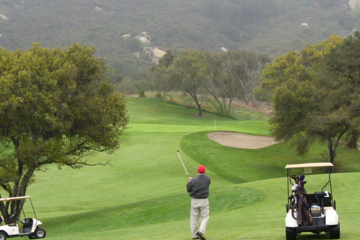 The approach to the green at the fourth hole of the Oaks Course.