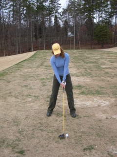 When lining up 'behind the ball' to get more power, the golf ball should be in line with your left ear.