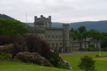 Taymouth Castle looms above the 18th fairway of Taymouth Castle Golf Course.