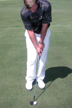 In a correct set-up for a proper pitch, the feet should be the length of a club head (5 inches) apart.