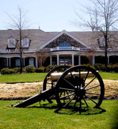 The handsome clubhouse at Stonewall Golf Club has a Civil War reminder at its front entrance.