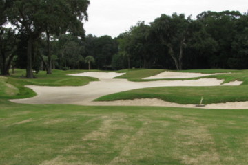 The second hole on Callawassie Island Club's Magnolia nine filled in the elbow on the dogleg with sand. 