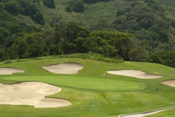 The short, downhill par-3 17th is one of the many fun holes at Laguna Seca Golf Ranch.