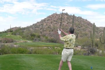 It's golfer vs. desert at the Coyote nine at Tucson's Starr Pass Country Club.
